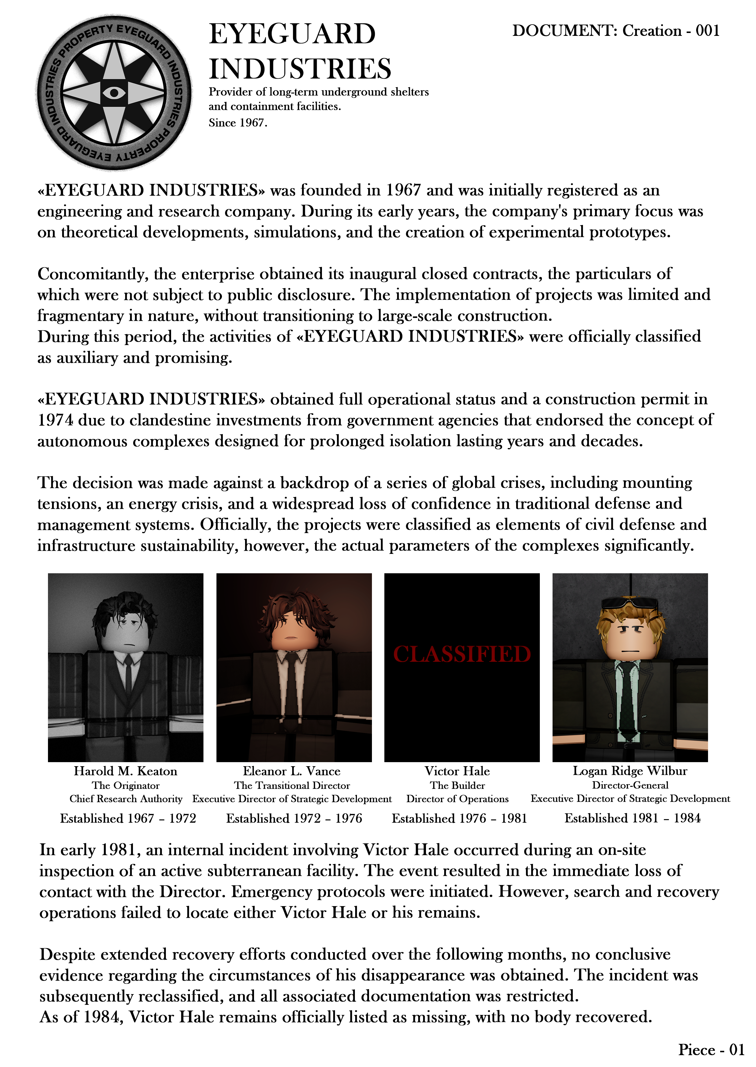 Document design for The Bunker